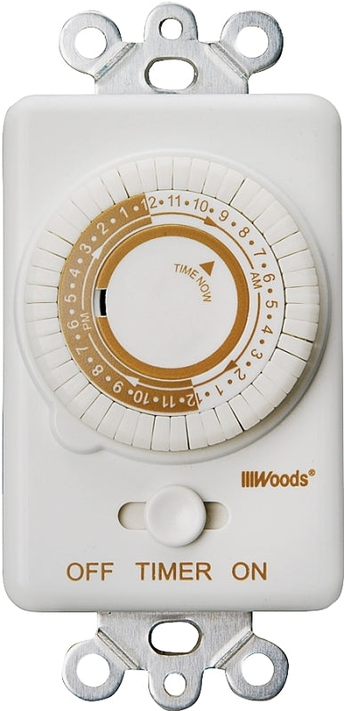 WOODS Woods 59745 Mechanical Timer, 20 A, 125 V, 2500 W, 24 hr Time Setting, 24 On/Off Cycles Per Day Cycle, White
