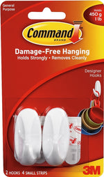 COMMAND Command 17082 Designer Hook, 1/4 in Opening, 1 lb, 2 -Hook, Plastic, White HARDWARE & FARM SUPPLIES COMMAND