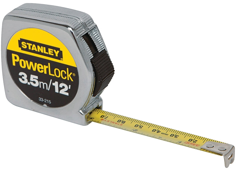 STANLEY STANLEY 33-215 Measuring Tape, 12 ft L Blade, 1/2 in W Blade, Steel Blade, Die-Cast Metal Case, Chrome Case