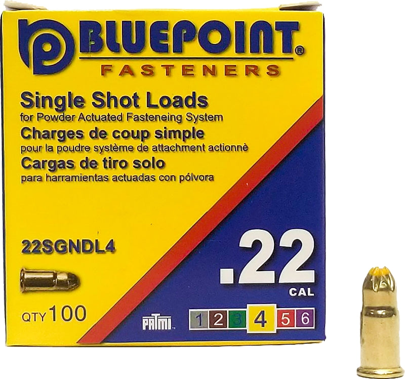 BLUE POINT FASTENING Blue Point Fasteners 22SGNDL4P Powder Load, 0.22 Caliber, Power Level: 4, Yellow Code, 5.6 mm Dia, 16 mm L