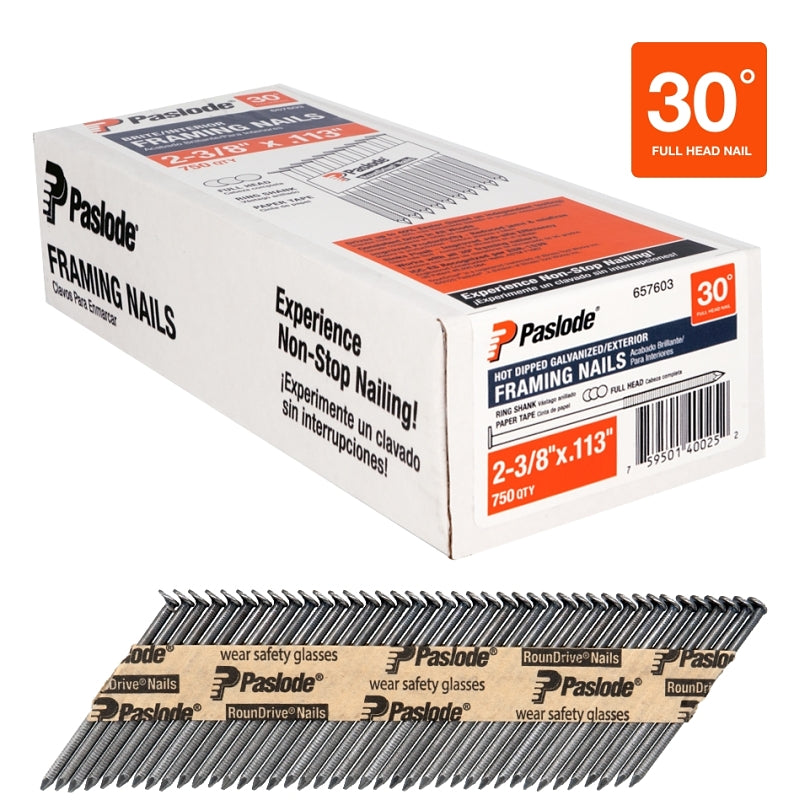 PASLODE Paslode 657603 Framing Nail, 2-3/8 in L, Steel, Brite, Round Head, Ring Shank HARDWARE & FARM SUPPLIES PASLODE