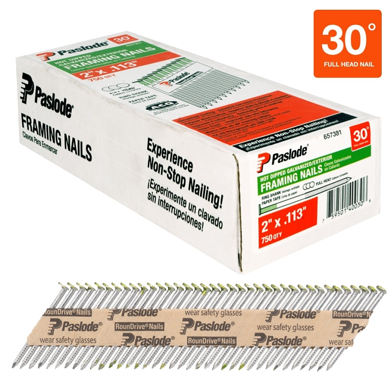 PASLODE Paslode 657381 Framing Nail, 2 in L, Steel, Hot-Dipped Galvanized, Round Head, Ring Shank HARDWARE & FARM SUPPLIES PASLODE
