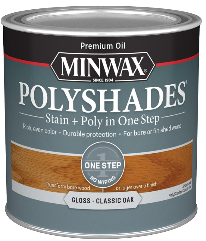 MINWAX Minwax PolyShades 214704444 Wood Stain and Polyurethane, Gloss, Classic Oak, Liquid, 0.5 pt, Can PAINT MINWAX