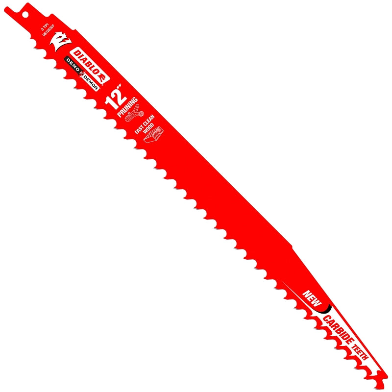 DIABLO Diablo DS1203CP Series Reciprocating Saw Blade, Applicable Materials: Wood, 12 in L, 3 TPI, Carbide Cutting Edge, 1/PK