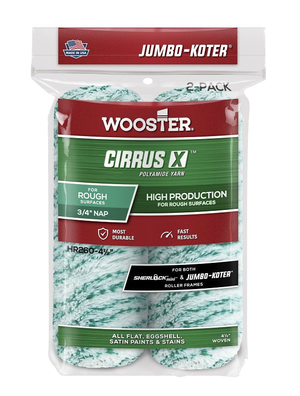 WOOSTER BRUSH Wooster CIRRUS X Series HR260-4 1/2 Roller Cover, 3/4 in Thick Nap, 4-1/2 in L, European Polyamide Fabric/Woven Cover