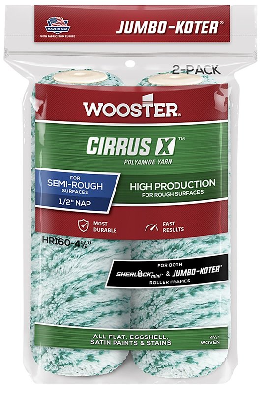 WOOSTER BRUSH Wooster CIRRUS X Series HR160-4 1/2 Roller Cover, 1/2 in Thick Nap, 4-1/2 in L, European Polyamide Fabric/Woven Cover