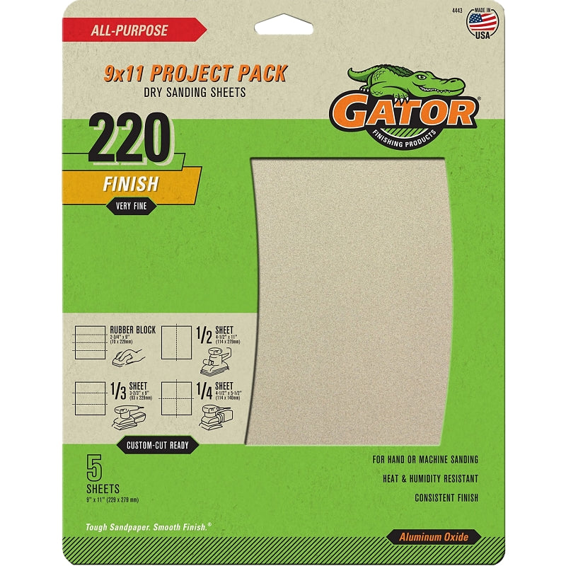 GATOR Gator 4443 Sanding Sheet, 11 in L, 9 in W, 220 Grit, Extra Fine, Aluminum Oxide Abrasive PAINT GATOR