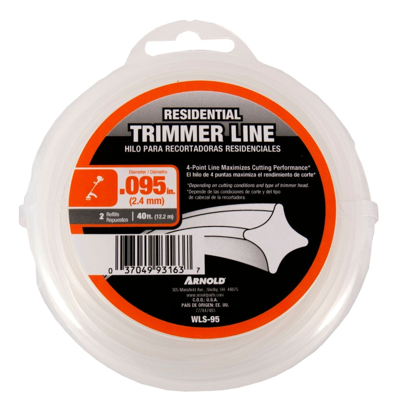 ARNOLD Arnold WLS-95 Trimmer Line, 0.095 in Dia, 40 ft L, Nylon