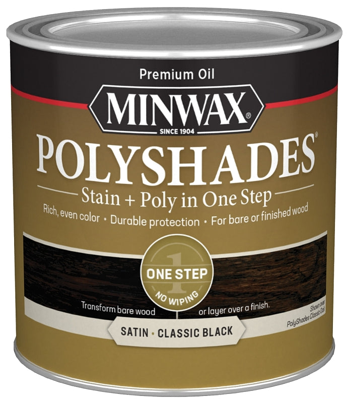 MINWAX Minwax PolyShades 213954444 Wood Stain and Polyurethane, Satin, Classic Black, Liquid, 0.5 pt, Can PAINT MINWAX