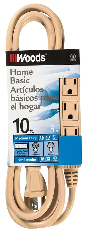 WOODS CCI 2865 Extension Cord, 16 AWG Cable, 10 ft L, 13 A, Beige