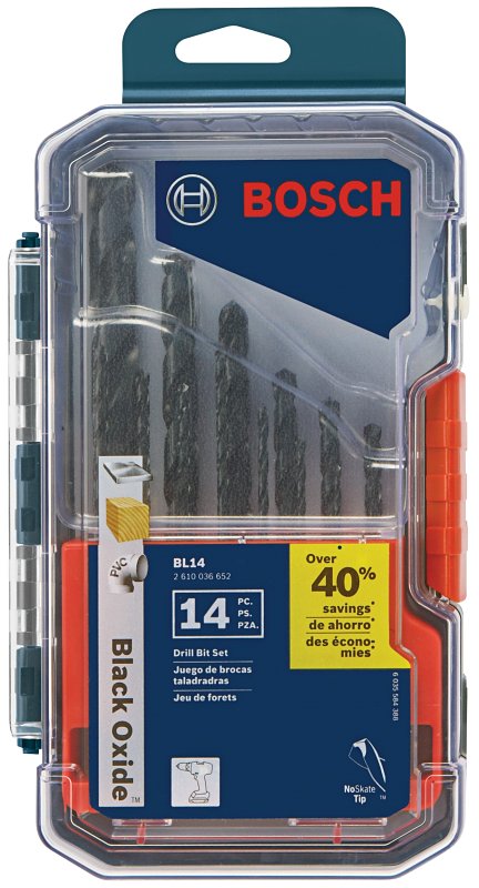S-B POWER TOOL Bosch BL14 Jobber Length Drill Bit Set, 14-Piece, Steel, Black Oxide TOOLS S-B POWER TOOL