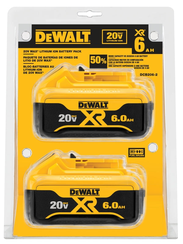 DEWALT DEWALT DCB206-2 Battery Pack, 20 V Battery, 6 Ah, 1 hr Charging