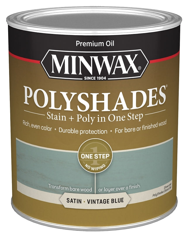 MINWAX Minwax PolyShades 613944444 Interior Wood Stain, Satin, Vintage Blue, Liquid, 1 qt PAINT MINWAX