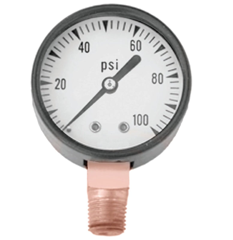 SIMMONS Simmons 1305 Pressure Gauge, 1/4 in Connection, MPT, 2 in Dial, Steel Gauge Case, 0 to 100 lb, Lower Connection PLUMBING, HEATING & VENTILATION SIMMONS