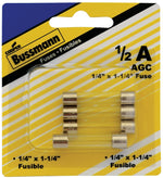 BUSSMANN Bussmann BP/AGC-1/2-RP Tube Fuse, 250 V, 0.5 A, 35 A, 10 kA Interrupt ELECTRICAL BUSSMANN