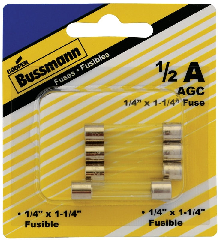 BUSSMANN Bussmann BP/AGC-1/2-RP Tube Fuse, 250 V, 0.5 A, 35 A, 10 kA Interrupt ELECTRICAL BUSSMANN