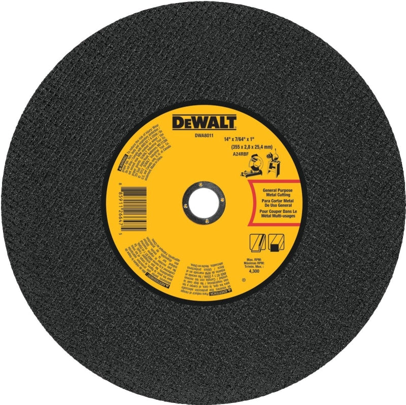 DEWALT DEWALT DWA8011 Cutting Wheel, 14 in Dia, 7/65 in Thick, 1 in Arbor, Aluminum Oxide Abrasive