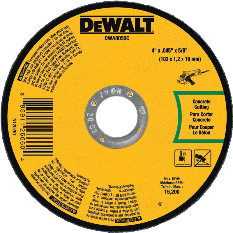DEWALT DEWALT DWA8050C Cutting Wheel, 4 in Dia, 0.045 in Thick, Aluminum Oxide Abrasive, 5/8 in Arbor TOOLS DEWALT