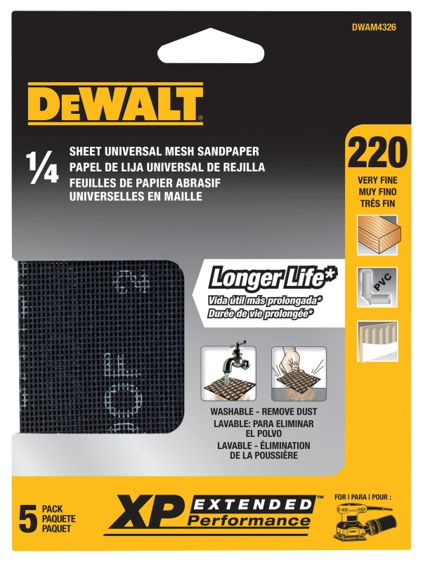 DEWALT DEWALT DWAM4326 Mesh Sandpaper, 4-1/2 in W, 5-1/2 in L, 220 Grit, Very Fine, Silicon Carbide Abrasive TOOLS DEWALT