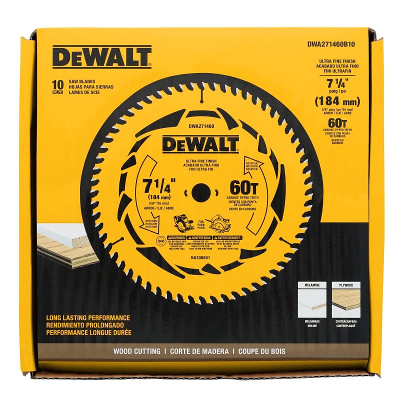 DEWALT DEWALT DWA171460B10 Circular Saw Blade, 7-1/4 in Dia, 5/8 in Arbor, 60-Teeth, Applicable Materials: Wood TOOLS DEWALT