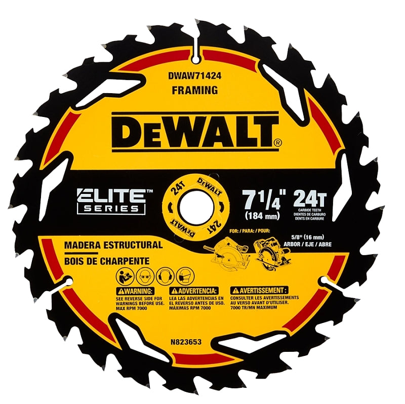 DEWALT DEWALT ELITE Series DWAW71424B10 Circular Saw Blade, 7-1/4 in Dia, 5/8 in Arbor, 24-Teeth, 10/PK