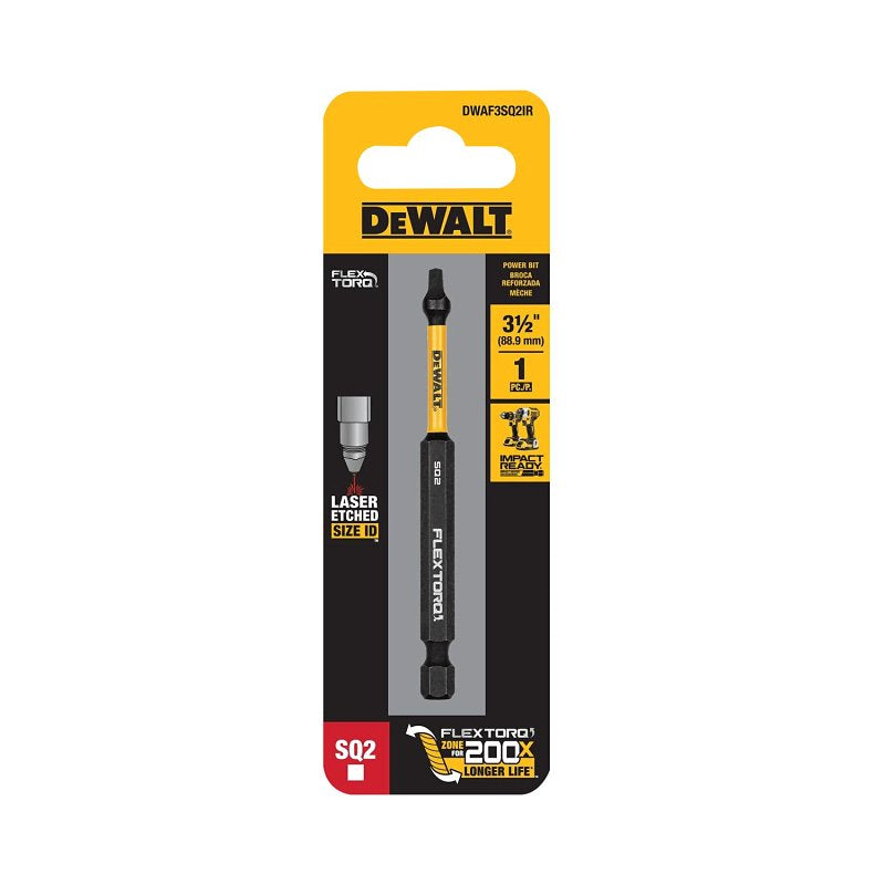 DEWALT DEWALT FlexTorq DWAF3SQ2IR Impact Screwdriver Bit, #2 Drive, Square Drive, 1/4 in Shank, Hex Shank, 3-1/2 in L, Steel