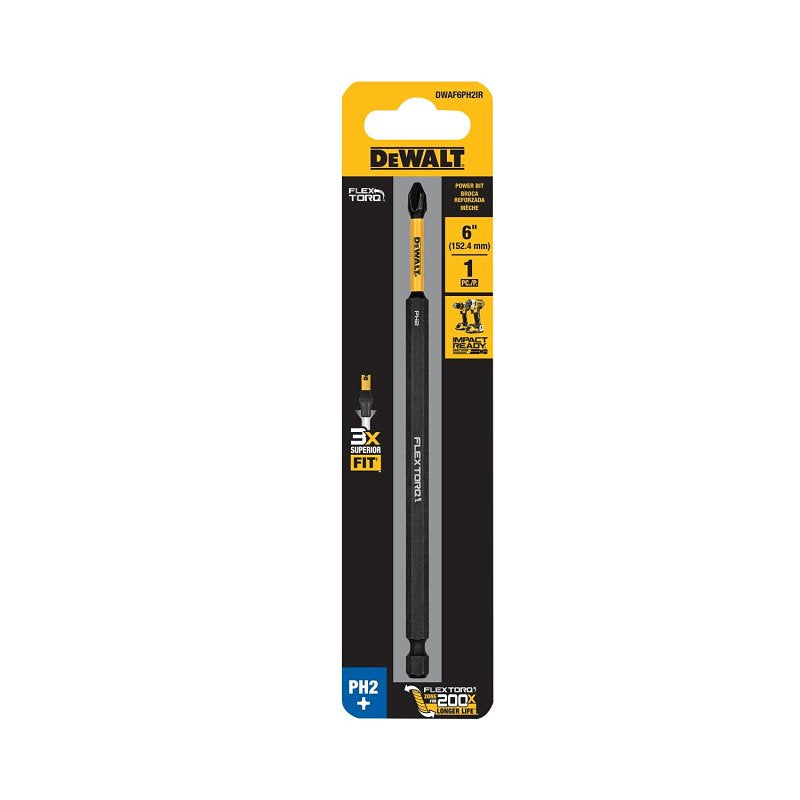 DEWALT DEWALT DWAF6PH2IR Impact Screwdriver Bit, 1/4 in Drive, Phillips Drive, 1/4 in Shank, Hex Shank, 6 in L, Steel TOOLS DEWALT