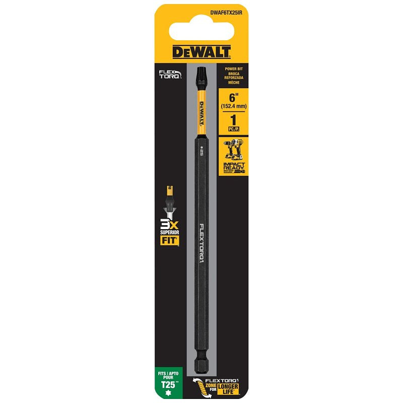 DEWALT DEWALT FLEXTORQ DWAF6TX25IR Impact Screwdriving Bit, T25 Drive, Torx Drive, 1/4 in Shank, Hex Shank, 6 in L, Steel