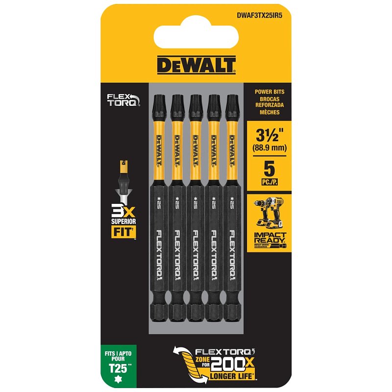 DEWALT DEWALT FLEXTORQ DWAF3TX25IR5 Impact Screwdriving Bit, T25 Drive, Torx Drive, 1/4 in Shank, Hex Shank, 3-1/2 in L HARDWARE & FARM SUPPLIES DEWALT