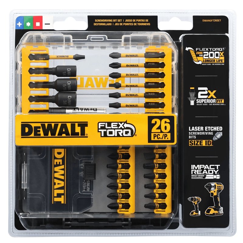 DEWALT DEWALT FLEXTORQ DWANGFT26SET Screwdriver Bit Set, 26-Piece, Tool Steel