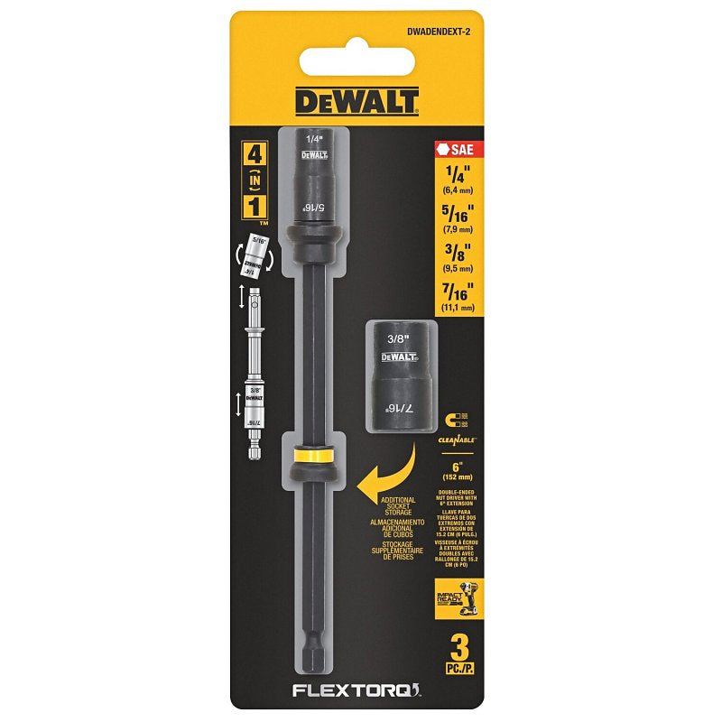 DEWALT DEWALT FLEXTORQ DWADENDEXT-2 4-in-1 Double-Ended Nut Driver, 1/4, 5/16, 3/8, 7/16 in Drive, 6 in L, Hex Shank