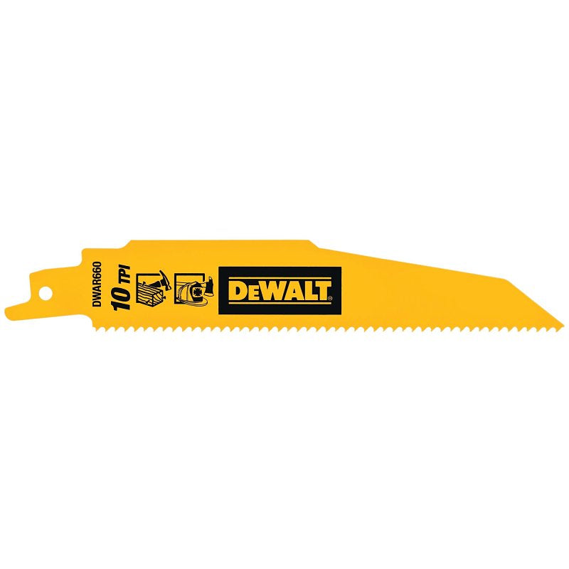 DEWALT DEWALT DWAR660 Reciprocating Saw Blade, 1 in W, 6 in L, 10 TPI, Carbide Cutting Edge TOOLS DEWALT