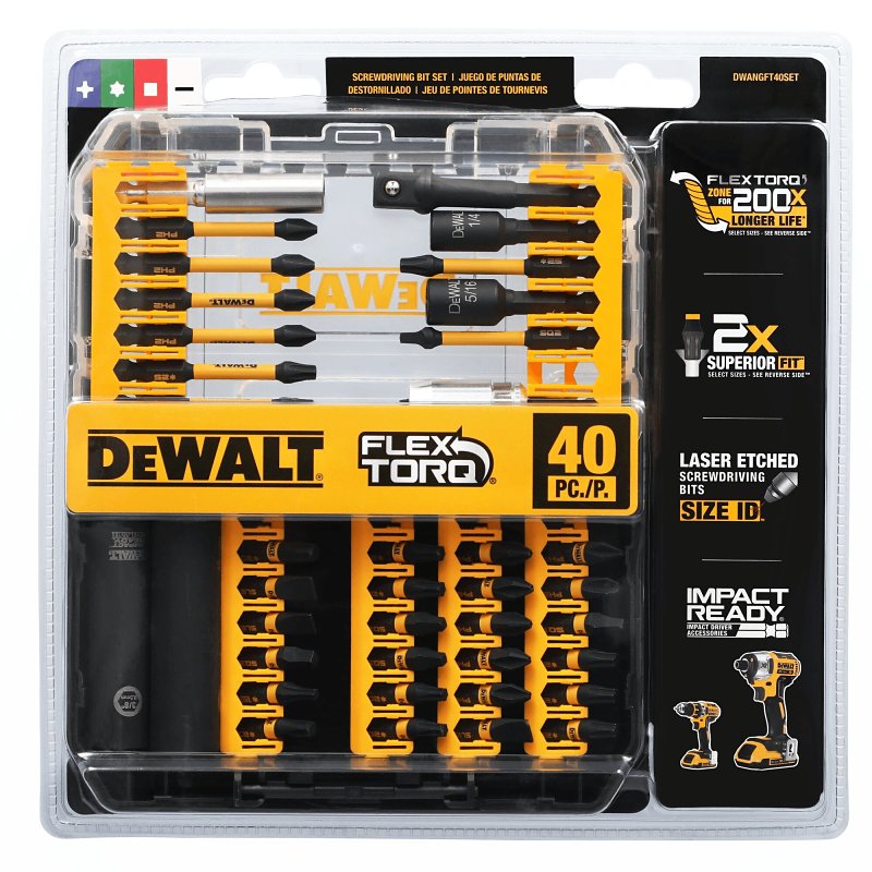 DEWALT DEWALT FlexTorq DWANGFT40SET Impact Driver Bit with (2) Sockets, 40-Piece, HSS, Black/Yellow TOOLS DEWALT