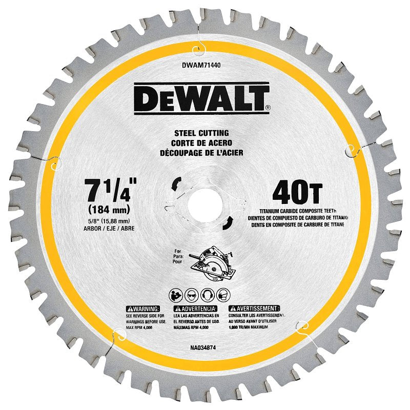 DEWALT DEWALT DWAM71440 Circular Saw Blade, 7-1/4 in Dia, 5/8 in Arbor, 40-Teeth, Carbide Cutting Edge