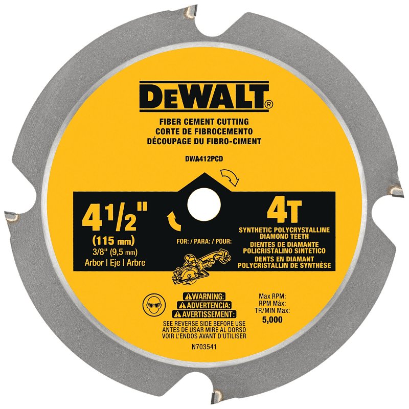 DEWALT DEWALT DWA412PCD Circular Saw Blade, 4-1/2 in Dia, 3/8 in Arbor, 4-Teeth, Polycrystalline Diamond Cutting Edge TOOLS DEWALT