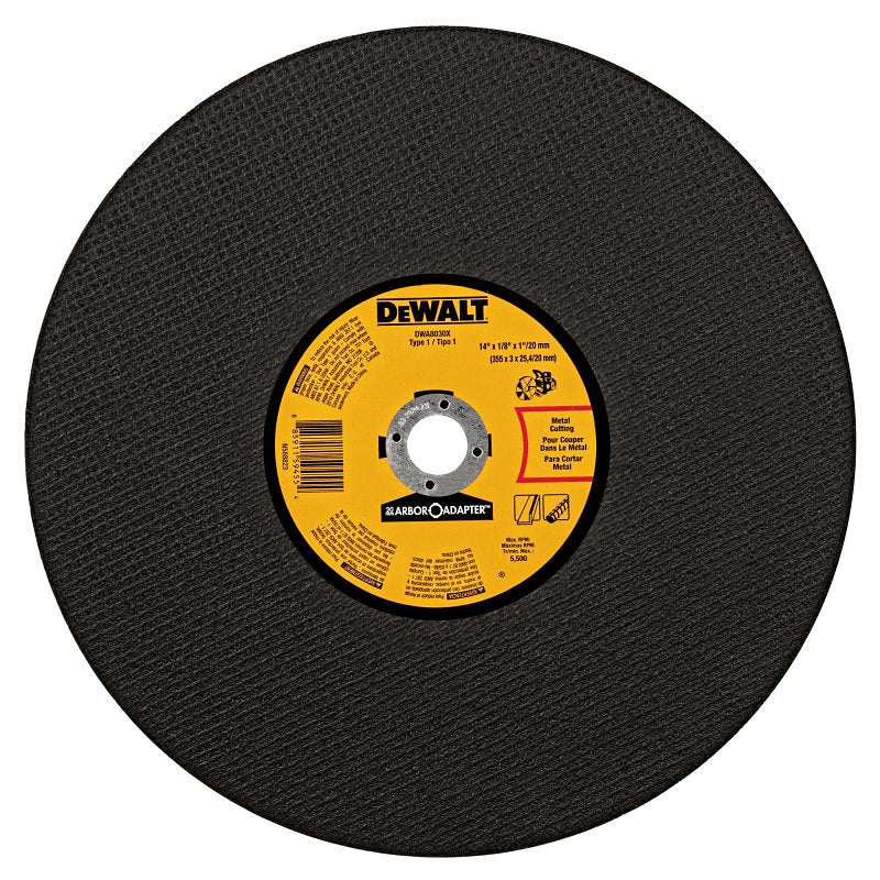 DEWALT DEWALT DWA8030X Cut-Off Wheel, 14 in Dia, 1/8 in Thick, 1 in Arbor, Aluminum Oxide Abrasive TOOLS DEWALT