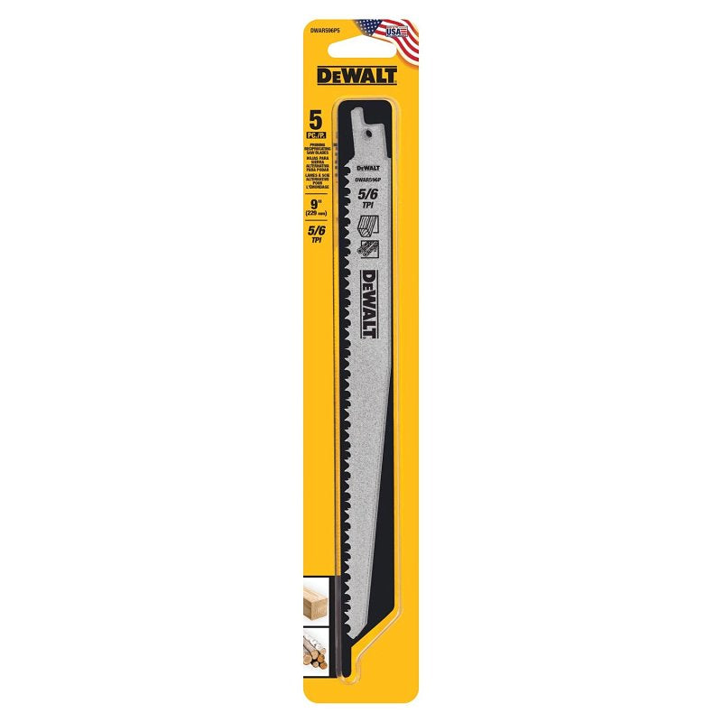DEWALT DEWALT DWAR596P5 Series Reciprocating Saw Blade, Applicable Materials: Wood, 3/4 in W, 9 in L, 6 TPI, 5/PK