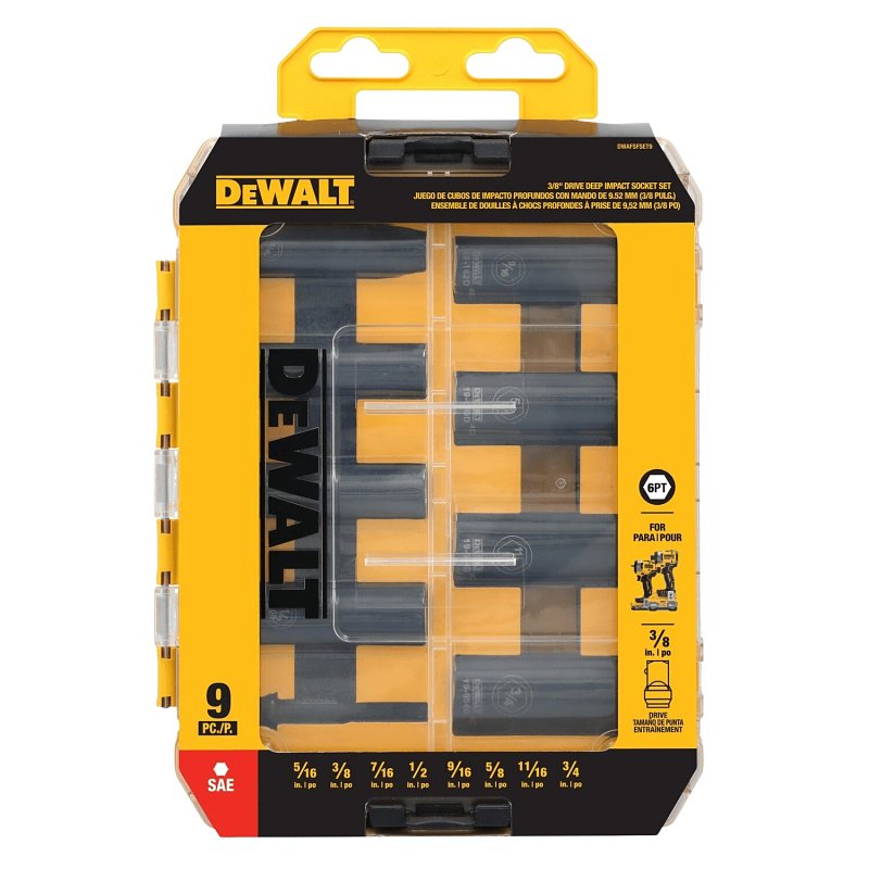 DEWALT DEWALT DWAFSFSET9 6-Point Impact Socket Set, Steel, Manganese Phosphate-Coated TOOLS DEWALT
