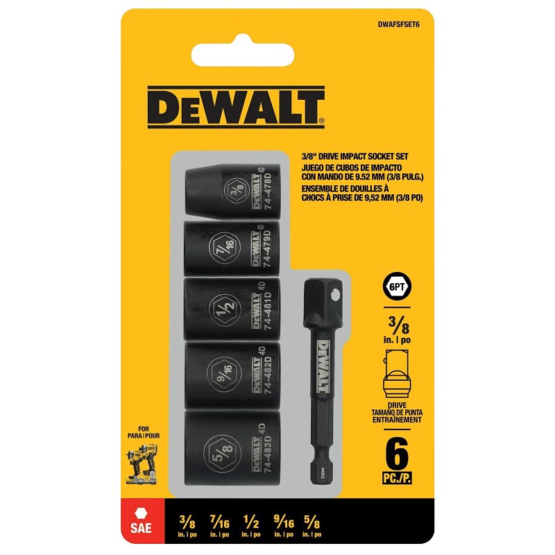 DEWALT DEWALT DWAFSFSET6 6-Point Impact Socket Set, Steel, Manganese Phosphate-Coated TOOLS DEWALT
