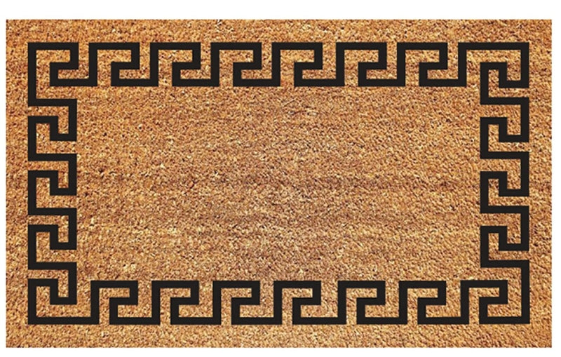 AMERICO HOME DeCoir 77FLGKY830 Non-Slip Door Mat, 18 in L, 30 in W, Rectangular, Greek Key Pattern, Black/Tan