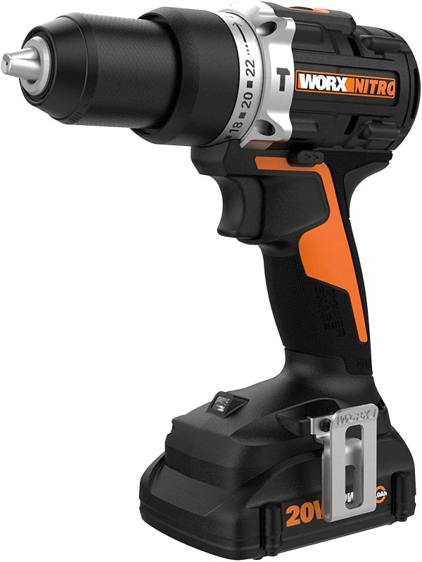 ROCKWELL Worx Nitro Series WX352L Cordless Hammer Drill, Battery Included, 20 V, 2 Ah, 1/2 in Chuck, Ratcheting Chuck