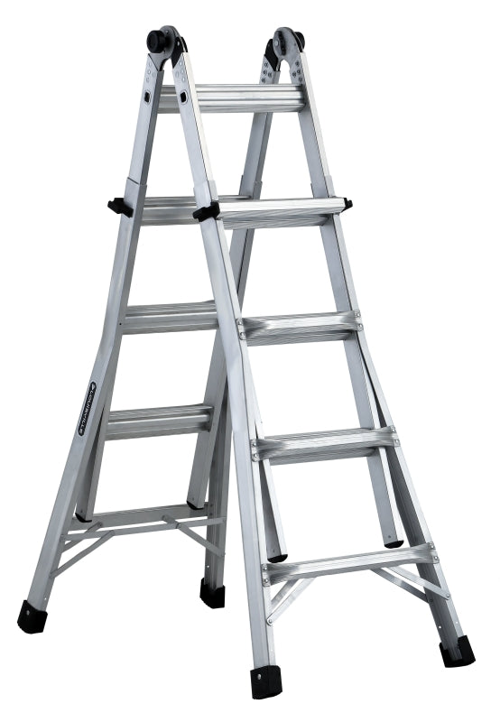LOUISVILLE LADDER Louisville L-2098-17 Multi-Purpose Ladder, 9 to 15 ft Max Reach H, 16-Step, Type IA Duty Rating, Aluminum