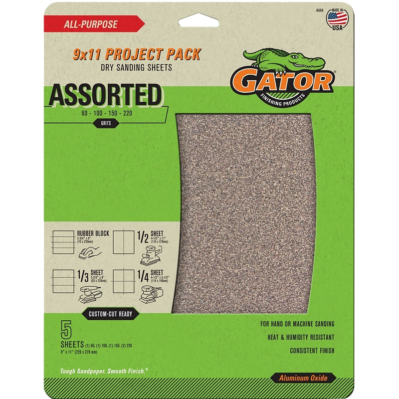 GATOR Gator 4444 Sanding Sheet, 9 in L, 11 in W, 60, 100, 150, 220 Grit, Coarse/Extra Fine/Fine/Medium
