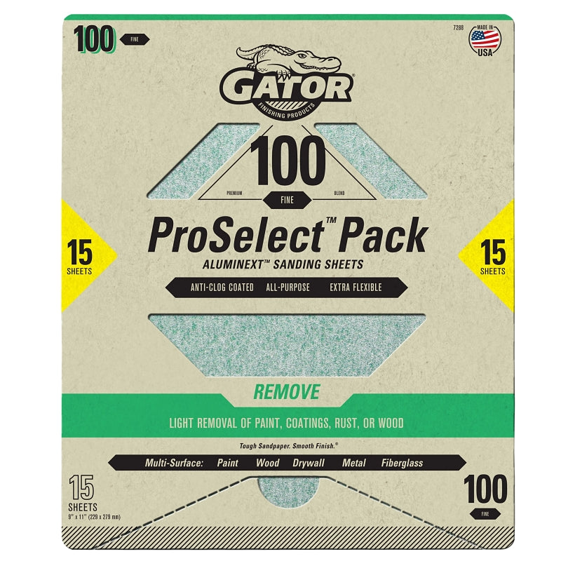 GATOR Gator 7289 Sanding Sheet, 11 in L, 9 in W, Fine, 100 Grit, Aluminum Oxide Abrasive