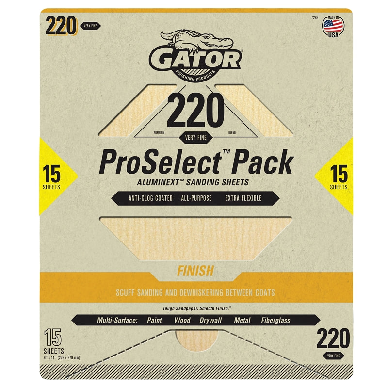 GATOR Gator 7283 Sanding Sheet, 11 in L, 9 in W, Very Fine, 220 Grit, Aluminum Oxide Abrasive