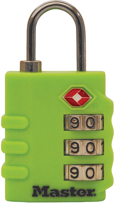MASTER LOCK Master Lock 4684T Luggage Lock, 1/8 in Dia Shackle, 3/4 in H Shackle, Steel Shackle, Brass Body, 1-3/8 in W Body