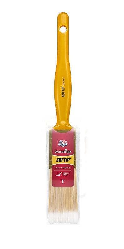 WOOSTER BRUSH Wooster Q3108-1 Paint Brush, Pearl/White/Yellow, Plastic Handle, 1 in W, Flat Sash Brush, 2-3/16 in L Bristle