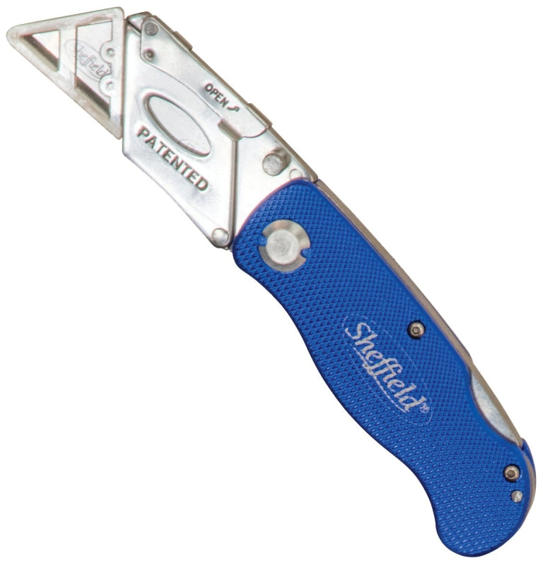 SHEFFIELD Sheffield 12113 Utility Knife, 2-1/2 in L Blade, Stainless Steel Blade, Textured Handle, Blue Handle ELECTRICAL SHEFFIELD