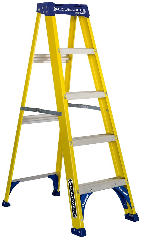 LOUISVILLE LADDER Louisville FS2005 Step Ladder, 113 in Max Reach H, 4-Step, 250 lb, Type I Duty Rating, 3 in D Step, Fiberglass