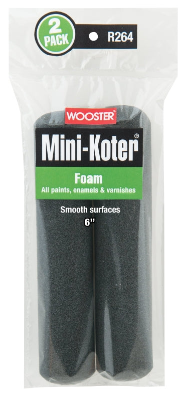 WOOSTER BRUSH Wooster R264-6 Mini Roller Cover, 6 in L, Foam Cover, 2/PK PAINT WOOSTER BRUSH